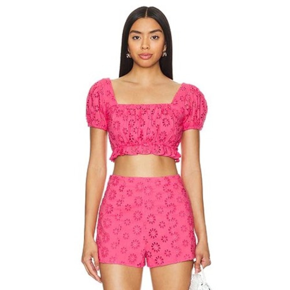Revolve Lovers and Friends Pink Leah Eyelet Lace Crop Top‎ Small